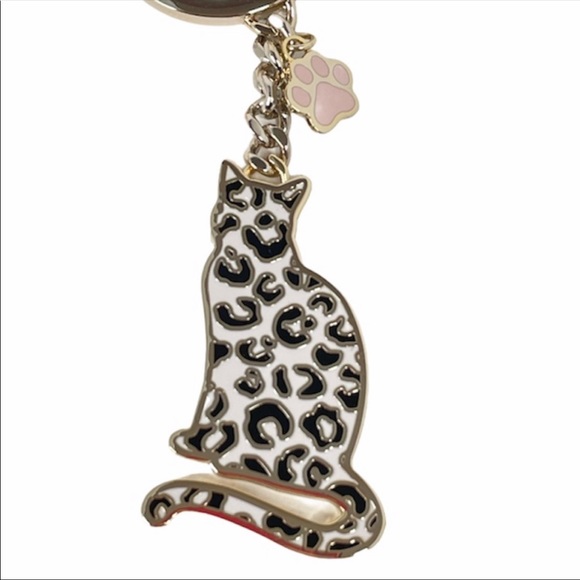 Kate Spade Metal Cat Key Fob Cream Silver Tone - Picture 2 of 4